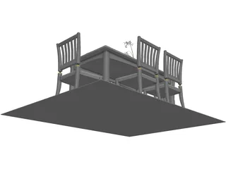 Table Set Dinner with Flower 3D Model