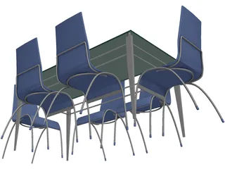Table Steel Plastic and Glass with Chairs 3D Model