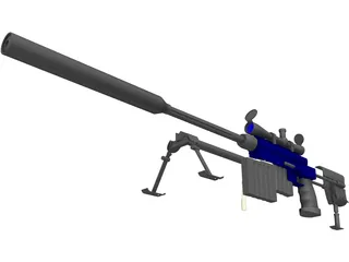 50 Cal Rifle with Suppressor 3D Model