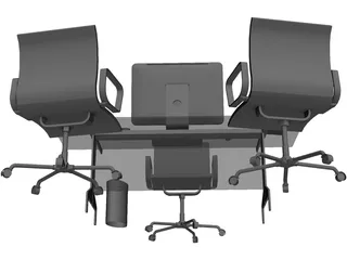 Office Desk and Chairs 3D Model