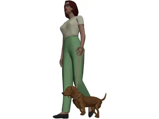 Women walking Dog 3D Model