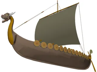 Dragon Longship with Sail 3D Model
