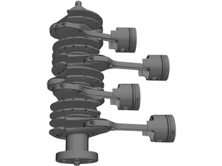 V8 Engine Crankshaft and Pistons 3D Model