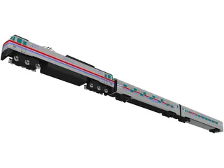 Amtrak Engine and Coachs 3D Model