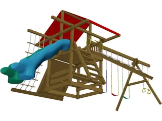 Wooden Backyard Swing Set 3D Model