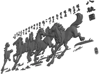 Eight Horses Japanese Statue 3D Model