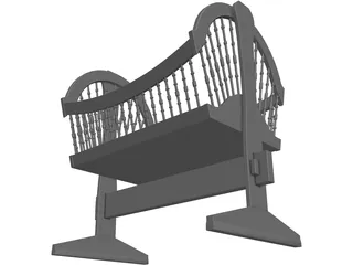 Wooden Baby Crib Cradle 3D Model