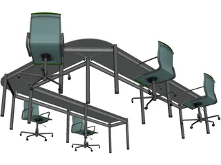 Office Table with Chairs 3D Model