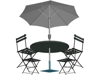 Table And Chairs With Beach Umbrella 3D Model