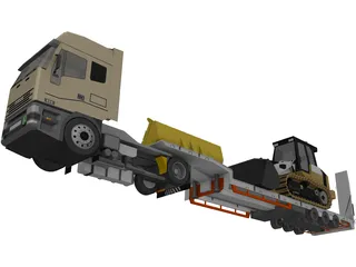 Iveco Tractor with Excavator on Flat Bed 3D Model