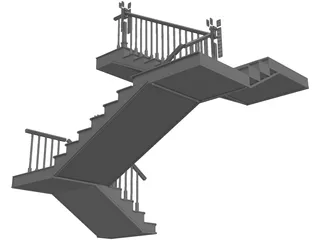 Stair with 3 Flights and 3 Landings 3D Model