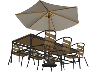 Outdoor Chairs, Table and Umbrella 3D Model