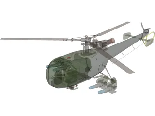 Aeroespatiale Alouette III with Interior 3D Model