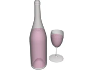 Wine Bottle and Glass 3D Model