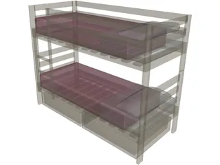 Wooden Bunk Beds 3D Model