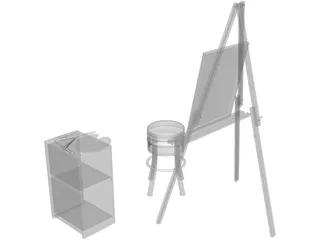 Artist Easel, Stool, Palette, and Brushes 3D Model