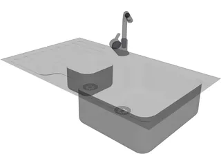 Steel Sink and Faucet 3D Model