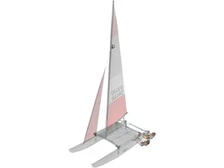 Hobie 16 Racing Catamaran with two Female Sailors 3D Model