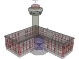 Control Tower with Airport Building 3D Model