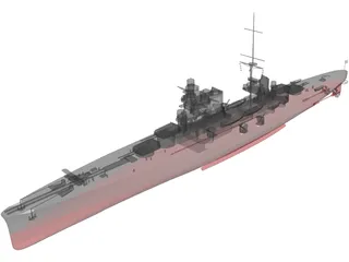 Heavy Cruiser Warship 3D Model