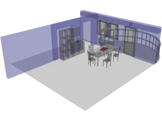 Dining Room with Balcony 3D Model
