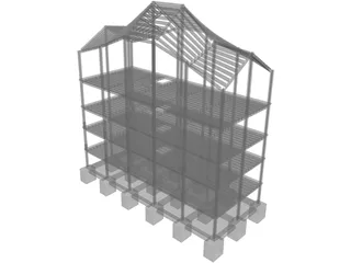 Four Level Building with Complex Roof 3D Model