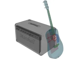 Guitar and Amp Marshall 3D Model