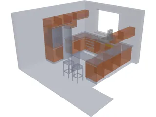 Walnut Kitchen 3D Model
