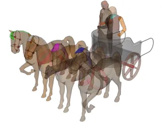 Chariot with People and Horses 3D Model