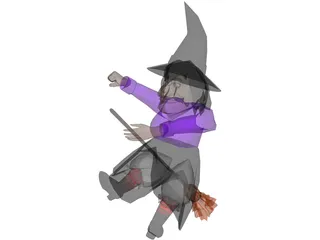 Witch Flying On Broom 3D Model