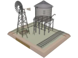 Windmill and Water Tower 3D Model