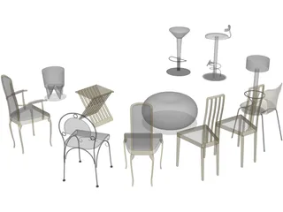 Vietnam Chairs Set 3D Model