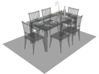 Table Set Dinner with Flower 3D Model