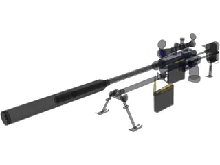 50 Cal Rifle with Suppressor 3D Model