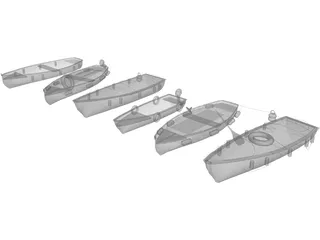 River Fishing Boats Set 3D Model