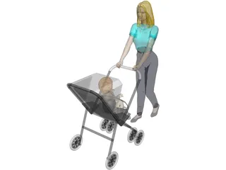 Woman [+Baby Carriage] 3D Model