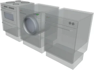 Stove, Washingmachine, Dishwasher 3D Model