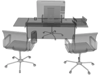 Office Desk and Chairs 3D Model