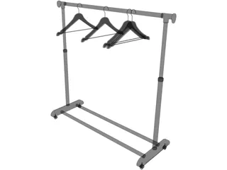 Clothes Rack with Hangers 3D Model