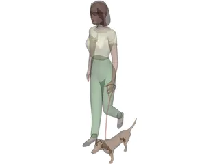 Women walking Dog 3D Model