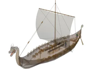 Dragon Longship with Sail 3D Model