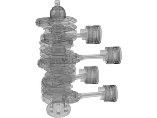 V8 Engine Crankshaft and Pistons 3D Model