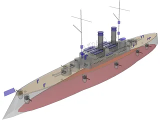 Casemate Battleship 3D Model