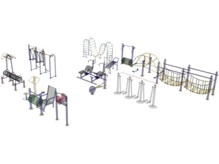 Outdoor Fitness Equipment Collection 3D Model