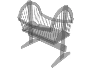 Wooden Baby Crib Cradle 3D Model