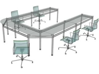 Office Table with Chairs 3D Model