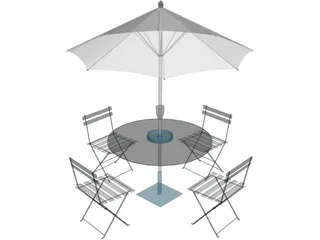 Table And Chairs With Beach Umbrella 3D Model