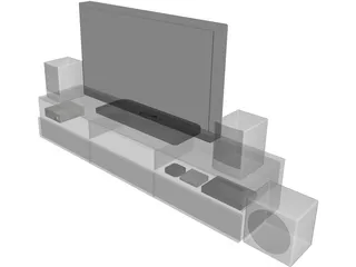 TV Rack with TV and Stereo 3D Model