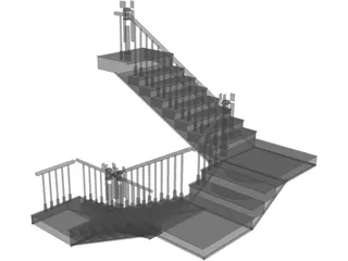 Stair with 3 Flights and 3 Landings 3D Model