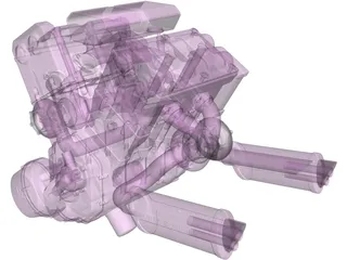 V4 Twin Turbo Engine 3D Model